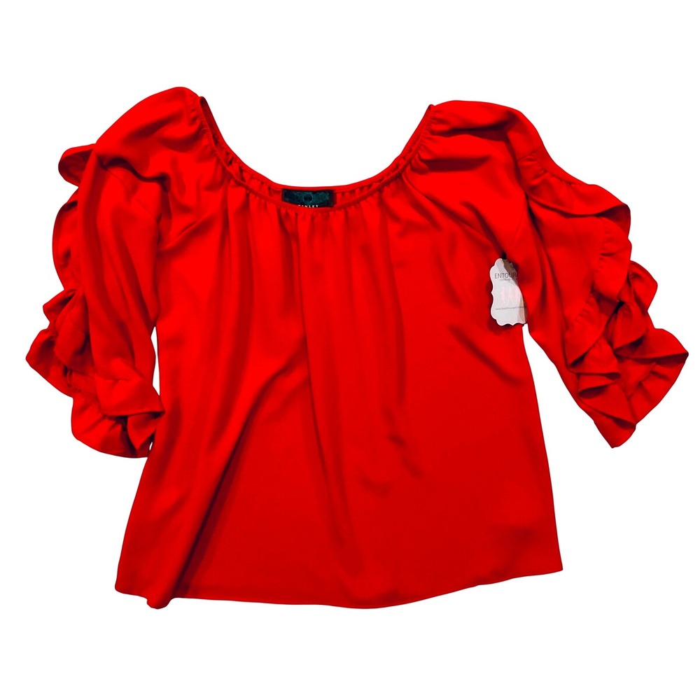 Tinley women's red blouse top shirt T20080-002 USA ruffle sleeve tiers Small NWT